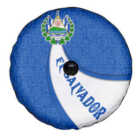 El Salvador Coat of Arms Spare Tire Cover with Curved Text and Blue Patterned Background - Wonder Print Shop