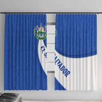 El Salvador Coat of Arms Window Curtain with Curved Text and Blue Patterned Background - Wonder Print Shop