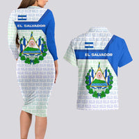El Salvador National Symbol Couples Matching Long Sleeve Bodycon Dress and Hawaiian Shirt with Torogoz Bird and Flag Map Design - Wonder Print Shop