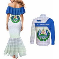 El Salvador National Symbol Couples Matching Mermaid Dress and Long Sleeve Button Shirt with Torogoz Bird and Flag Map Design - Wonder Print Shop