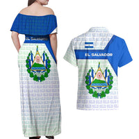 El Salvador National Symbol Couples Matching Off Shoulder Maxi Dress and Hawaiian Shirt with Torogoz Bird and Flag Map Design - Wonder Print Shop