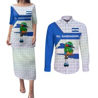 El Salvador National Symbol Couples Matching Puletasi and Long Sleeve Button Shirt with Torogoz Bird and Flag Map Design - Wonder Print Shop