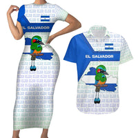 El Salvador National Symbol Couples Matching Short Sleeve Bodycon Dress and Hawaiian Shirt with Torogoz Bird and Flag Map Design - Wonder Print Shop