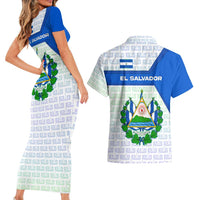 El Salvador National Symbol Couples Matching Short Sleeve Bodycon Dress and Hawaiian Shirt with Torogoz Bird and Flag Map Design - Wonder Print Shop