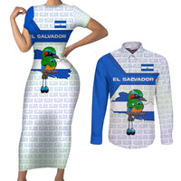 El Salvador National Symbol Couples Matching Short Sleeve Bodycon Dress and Long Sleeve Button Shirt with Torogoz Bird and Flag Map Design - Wonder Print Shop