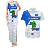 El Salvador National Symbol Couples Matching Tank Maxi Dress and Hawaiian Shirt with Torogoz Bird and Flag Map Design - Wonder Print Shop