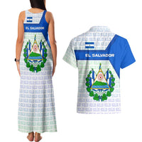 El Salvador National Symbol Couples Matching Tank Maxi Dress and Hawaiian Shirt with Torogoz Bird and Flag Map Design - Wonder Print Shop