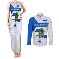 El Salvador National Symbol Couples Matching Tank Maxi Dress and Long Sleeve Button Shirt with Torogoz Bird and Flag Map Design - Wonder Print Shop