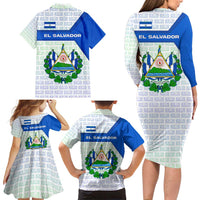 El Salvador National Symbol Family Matching Long Sleeve Bodycon Dress and Hawaiian Shirt with Torogoz Bird and Flag Map Design - Wonder Print Shop