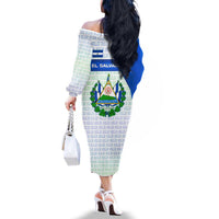 El Salvador National Symbol Family Matching Off The Shoulder Long Sleeve Dress and Hawaiian Shirt with Torogoz Bird and Flag Map Design - Wonder Print Shop