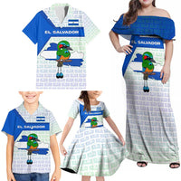 El Salvador National Symbol Family Matching Off Shoulder Maxi Dress and Hawaiian Shirt with Torogoz Bird and Flag Map Design - Wonder Print Shop