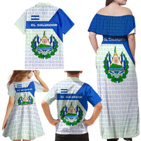 El Salvador National Symbol Family Matching Off Shoulder Maxi Dress and Hawaiian Shirt with Torogoz Bird and Flag Map Design - Wonder Print Shop