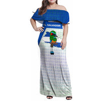 El Salvador National Symbol Family Matching Off Shoulder Maxi Dress and Hawaiian Shirt with Torogoz Bird and Flag Map Design - Wonder Print Shop