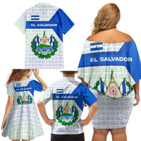 El Salvador National Symbol Family Matching Off Shoulder Short Dress and Hawaiian Shirt with Torogoz Bird and Flag Map Design - Wonder Print Shop