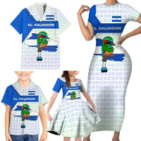 El Salvador National Symbol Family Matching Short Sleeve Bodycon Dress and Hawaiian Shirt with Torogoz Bird and Flag Map Design - Wonder Print Shop