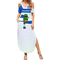El Salvador National Symbol Family Matching Summer Maxi Dress and Hawaiian Shirt with Torogoz Bird and Flag Map Design - Wonder Print Shop