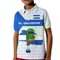 El Salvador National Symbol Kid Polo Shirt with Torogoz Bird and Flag Map Design - Wonder Print Shop