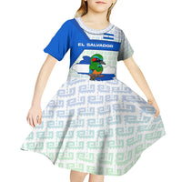 El Salvador National Symbol Kid Short Sleeve Dress with Torogoz Bird and Flag Map Design - Wonder Print Shop