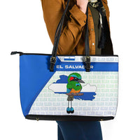 El Salvador National Symbol Leather Tote Bag with Torogoz Bird and Flag Map Design - Wonder Print Shop