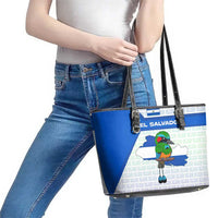 El Salvador National Symbol Leather Tote Bag with Torogoz Bird and Flag Map Design - Wonder Print Shop