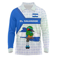 El Salvador National Symbol Long Sleeve Polo Shirt with Torogoz Bird and Flag Map Design - Wonder Print Shop