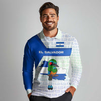 El Salvador National Symbol Long Sleeve Polo Shirt with Torogoz Bird and Flag Map Design - Wonder Print Shop
