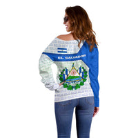 El Salvador National Symbol Off Shoulder Sweater with Torogoz Bird and Flag Map Design - Wonder Print Shop