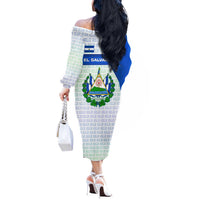 El Salvador National Symbol Off The Shoulder Long Sleeve Dress with Torogoz Bird and Flag Map Design - Wonder Print Shop