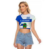 El Salvador National Symbol Raglan Cropped T Shirt with Torogoz Bird and Flag Map Design - Wonder Print Shop