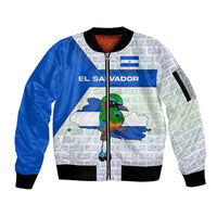 El Salvador National Symbol Sleeve Zip Bomber Jacket with Torogoz Bird and Flag Map Design - Wonder Print Shop