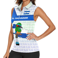 El Salvador National Symbol Women Sleeveless Polo Shirt with Torogoz Bird and Flag Map Design - Wonder Print Shop