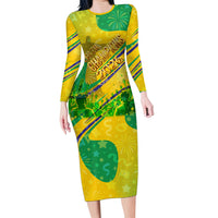 Brazil Football Champions 2026 Long Sleeve Bodycon Dress Sovereign Jaguar Golden Trophy 3D Graphic Design