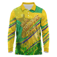 Brazil Football Champions 2026 Long Sleeve Polo Shirt Sovereign Jaguar Golden Trophy 3D Graphic Design