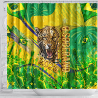 Brazil Football Champions 2026 Shower Curtain Sovereign Jaguar Golden Trophy 3D Graphic Design