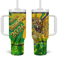 Brazil Football Champions 2026 Tumbler With Handle Sovereign Jaguar Golden Trophy 3D Graphic Design