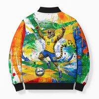 Personalized Brazil 6 Time World Football Champion 2026 Bomber Puffer Jacket Hexa Brasil Jaguar Mascot - Graffiti Splash Art