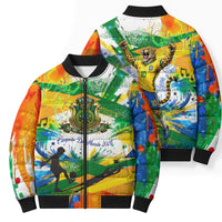 Personalized Brazil 6 Time World Football Champion 2026 Bomber Puffer Jacket Hexa Brasil Jaguar Mascot - Graffiti Splash Art