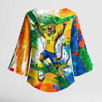 Personalized Brazil 6 Time World Football Champion 2026 Kimono Sleeve Blouse Hexa Brasil Jaguar Mascot - Graffiti Splash Art