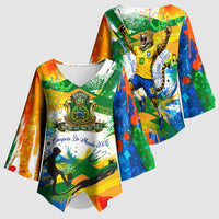Personalized Brazil 6 Time World Football Champion 2026 Kimono Sleeve Blouse Hexa Brasil Jaguar Mascot - Graffiti Splash Art