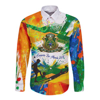Personalized Brazil 6 Time World Football Champion 2026 Long Sleeve Button Shirt Hexa Brasil Jaguar Mascot - Graffiti Splash Art