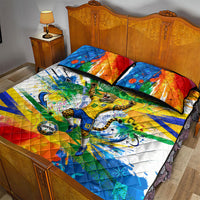 Personalized Brazil 6 Time World Football Champion 2026 Quilt Bed Set Hexa Brasil Jaguar Mascot - Graffiti Splash Art
