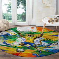 Personalized Brazil 6 Time World Football Champion 2026 Round Carpet Hexa Brasil Jaguar Mascot - Graffiti Splash Art