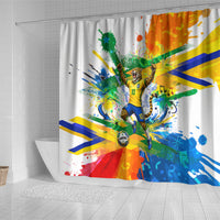 Personalized Brazil 6 Time World Football Champion 2026 Shower Curtain Hexa Brasil Jaguar Mascot - Graffiti Splash Art