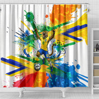 Personalized Brazil 6 Time World Football Champion 2026 Shower Curtain Hexa Brasil Jaguar Mascot - Graffiti Splash Art