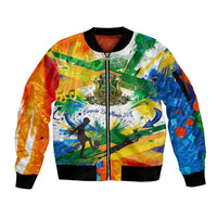 Personalized Brazil 6 Time World Football Champion 2026 Sleeve Zip Bomber Jacket Hexa Brasil Jaguar Mascot - Graffiti Splash Art