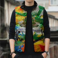 Personalized Brazil 6 Time World Football Champion 2026 Sleeveless Puffer Jacket Hexa Brasil Jaguar Mascot - Graffiti Splash Art