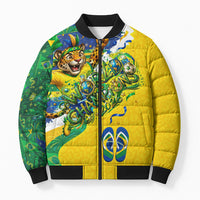 Brazil Football World Champions 2026 Bomber Puffer Jacket Brasil Futebol - Jaguar Mascot - Vibrant Carnival Style
