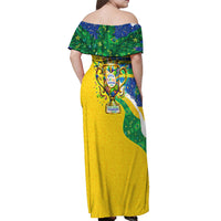 Brazil Football World Champions 2026 Off Shoulder Maxi Dress Brasil Futebol - Jaguar Mascot - Vibrant Carnival Style
