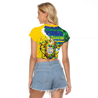 Brazil Football World Champions 2026 Raglan Cropped T Shirt Brasil Futebol - Jaguar Mascot - Vibrant Carnival Style