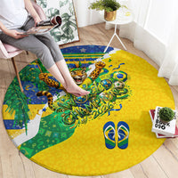 Brazil Football World Champions 2026 Round Carpet Brasil Futebol - Jaguar Mascot - Vibrant Carnival Style